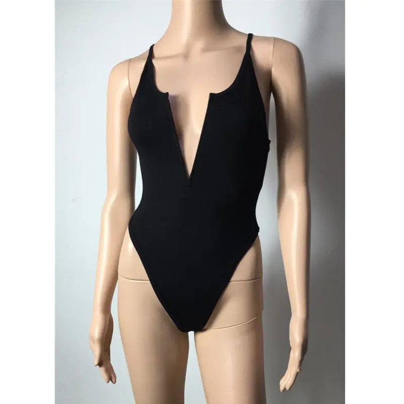 Women Solid Color Spaghetti Strap Stretchy Bodysuit Leotard Sexy Style Young Ladies Favorite 1