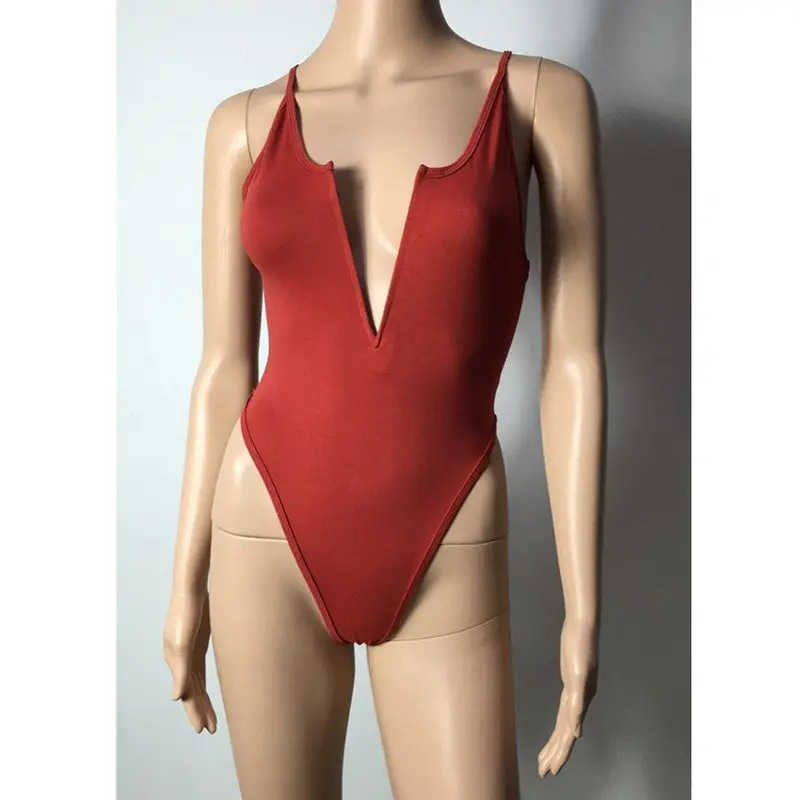 Women Solid Color Spaghetti Strap Stretchy Bodysuit Leotard Sexy Style Young Ladies Favorite 7