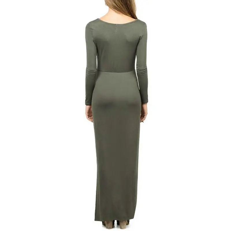Women Solid Deep V-Neck Long Sleeve Cross Hem Front-Shorter Dress 6