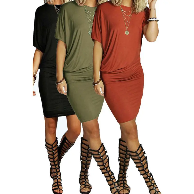 Women Solid Mini Dress O Neck Batwing Sleeve Bandage Bodycon Brief Dresses Vestidos De Festa M0198 3