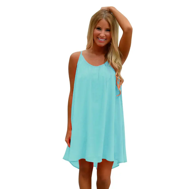 Women Spaghetti Strap Back Howllow Out Chiffon Short Dress Beach Vestidos Plus Size Party Dresses Feida 4