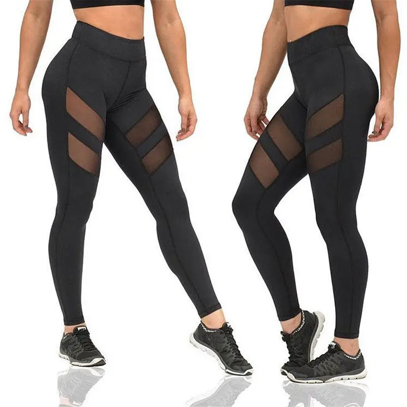 Women Sportwear Leggings Fitness Slim Mesh Splice Sexy Ladies Legging Black Sports Trousers Leggin X0433 1