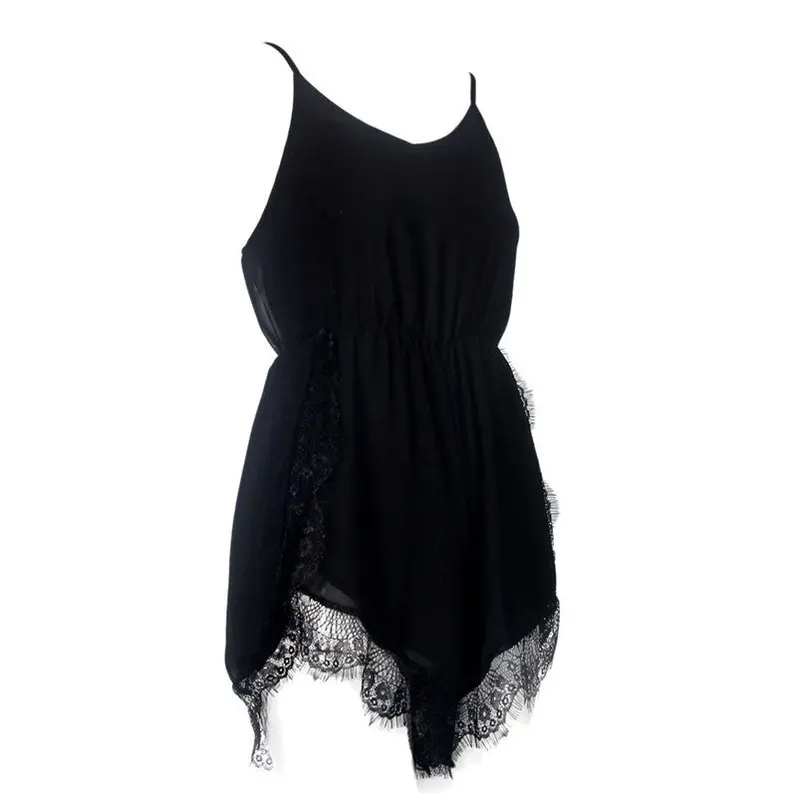 Women Strap Sleeveless Chiffon Lace V-Neck Jumpsuit&Rompers Black White 3