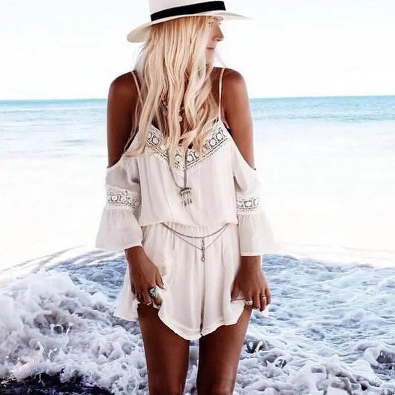 Women Straps Halter Crochet Playsuits Beach Jumpsuits Romper Sexy Bodysuit Overalls 1