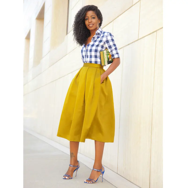 Women Stretch High Waist Skater Flared Pleated Swing Long Skirt 2