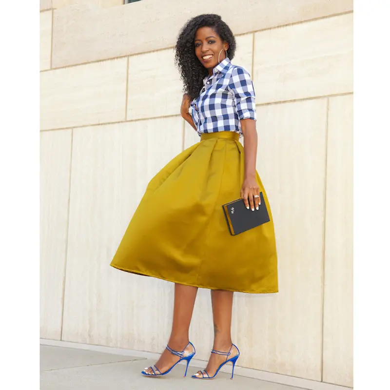 Women Stretch High Waist Skater Flared Pleated Swing Long Skirt 3
