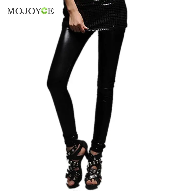 Women Stretchy Faux Leather Trousers Skinny High Waist Leggings Pencil Pant 2