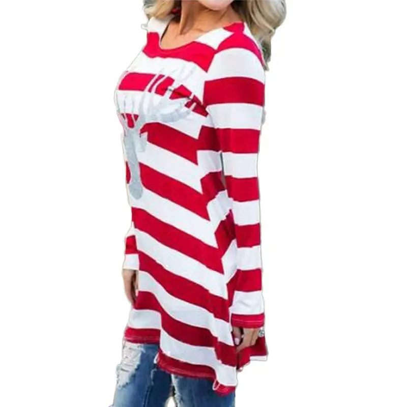 Women Stripe Dress Round Collar Christmas Dress Elk Long Sleeve Casual Dress Fast Shipping Feida 2