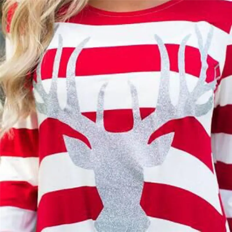 Women Stripe Dress Round Collar Christmas Dress Elk Long Sleeve Casual Dress Fast Shipping Feida 3