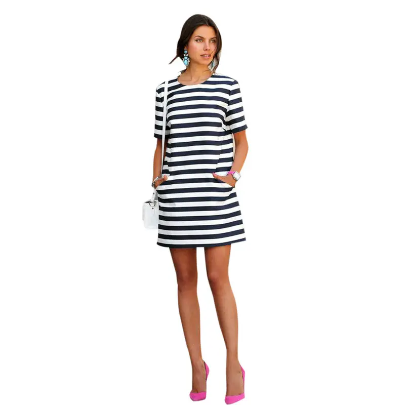 Women Stripes Short Sleeve Pencil Mini Festa Dress Robe Sale Vestidos De Fiesta Dress 1