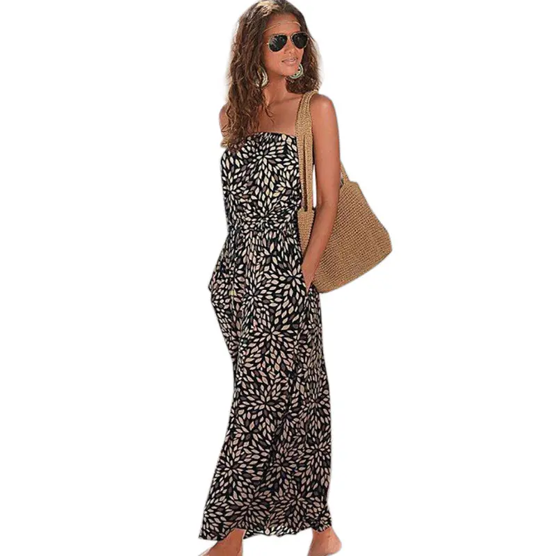 Women Style Print Tube Top Split Long Dress Elegant Design Women Long Dresses Sleeveless Sexy Maxi Dress 1