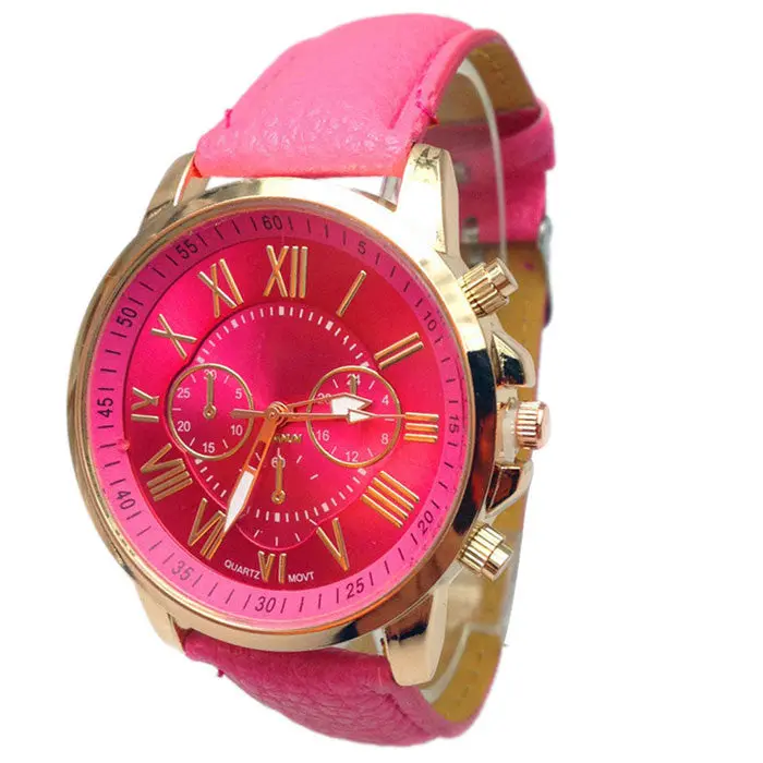 Women Stylish Geneva Numerals Faux Dress Watch Luxury Leather Quartz Wrist Watch Montre 2