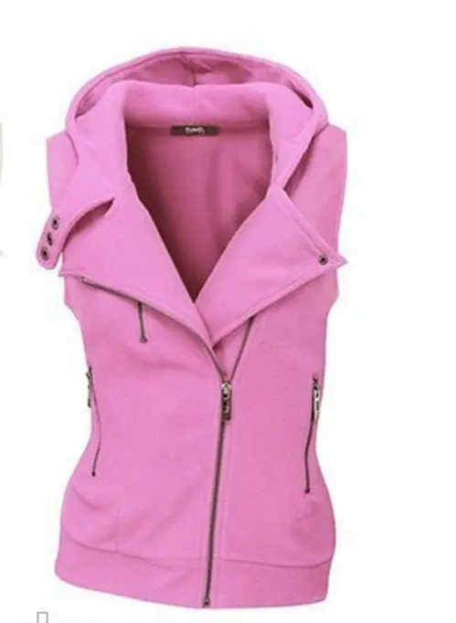 Women Sweashirt Multicolor Zipper Tank Casual Solid Hoodies With Hat Sleeveless V-Neck Tops M0611 6