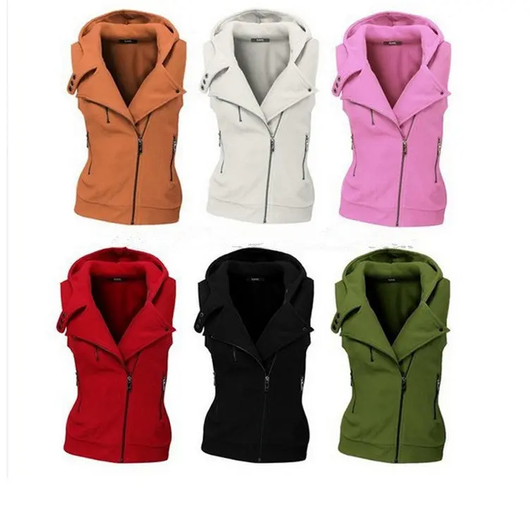 Women Sweashirt Multicolor Zipper Tank Casual Solid Hoodies With Hat Sleeveless V-Neck Tops M0611 7