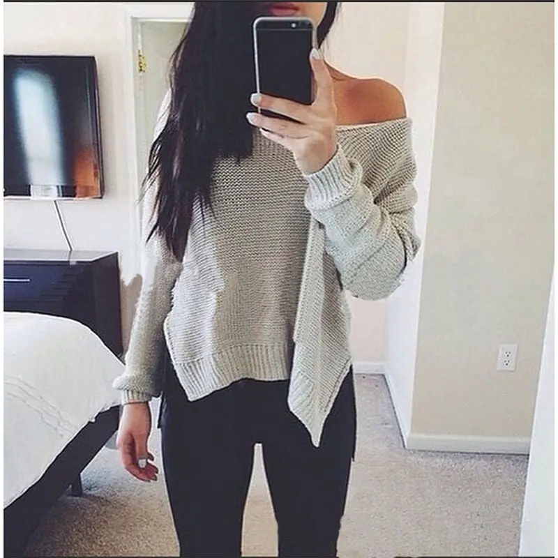 Women Sweater Long Sleeve Solid V-Neck Sweater Sexy Loose Casual Style Clothing X0386 1