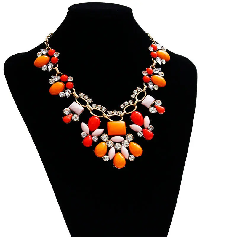 Women Sweet Bohemian Elegant Bib Statement Choker Necklace & Pendants Orange Red Patchwork 1