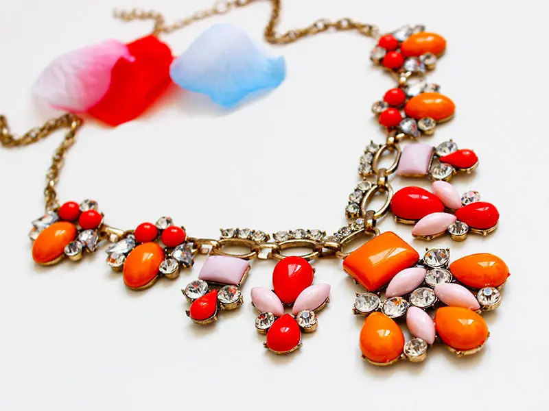 Women Sweet Bohemian Elegant Bib Statement Choker Necklace & Pendants Orange Red Patchwork 2
