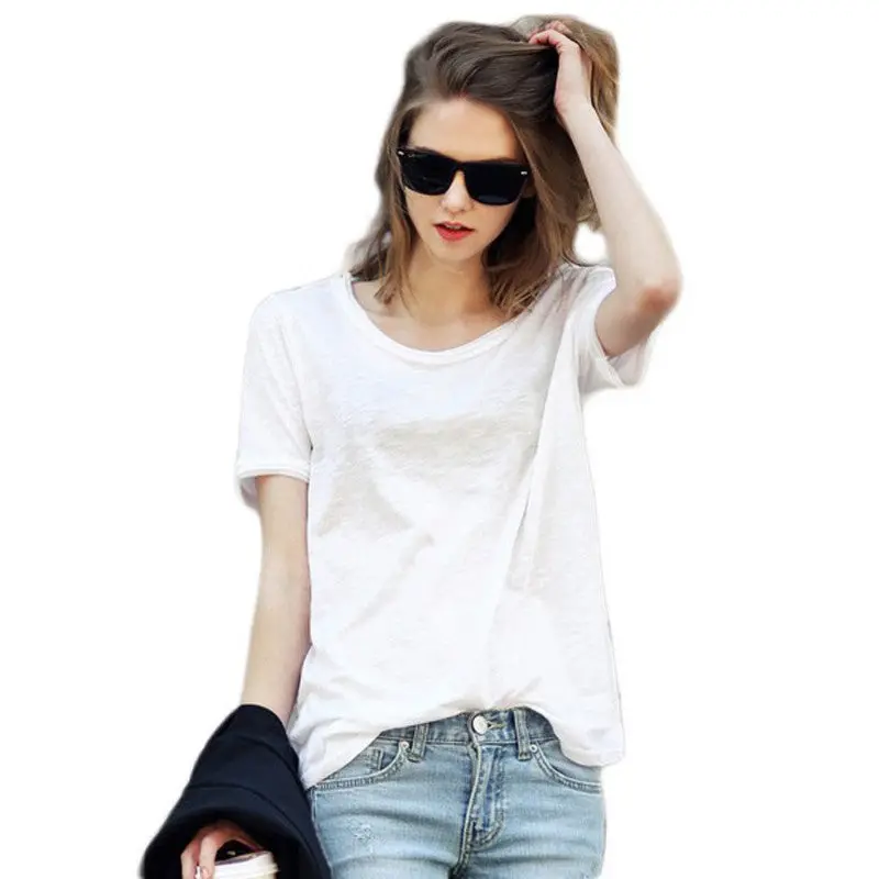 Women T Shirt Soft Bamboo Fiber Cotton T Shirt For Women Solid Color Casual Top Short Sleeve Tee Shirt Femme 6