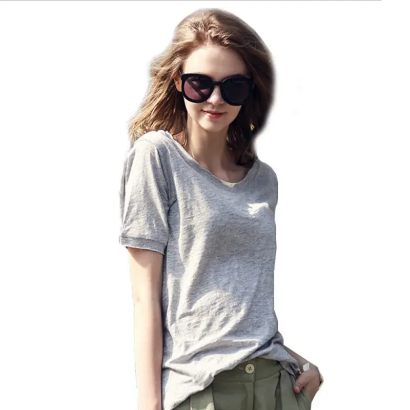Women T Shirt Soft Bamboo Fiber Cotton T Shirt For Women Solid Color Casual Top Short Sleeve Tee Shirt Femme 7
