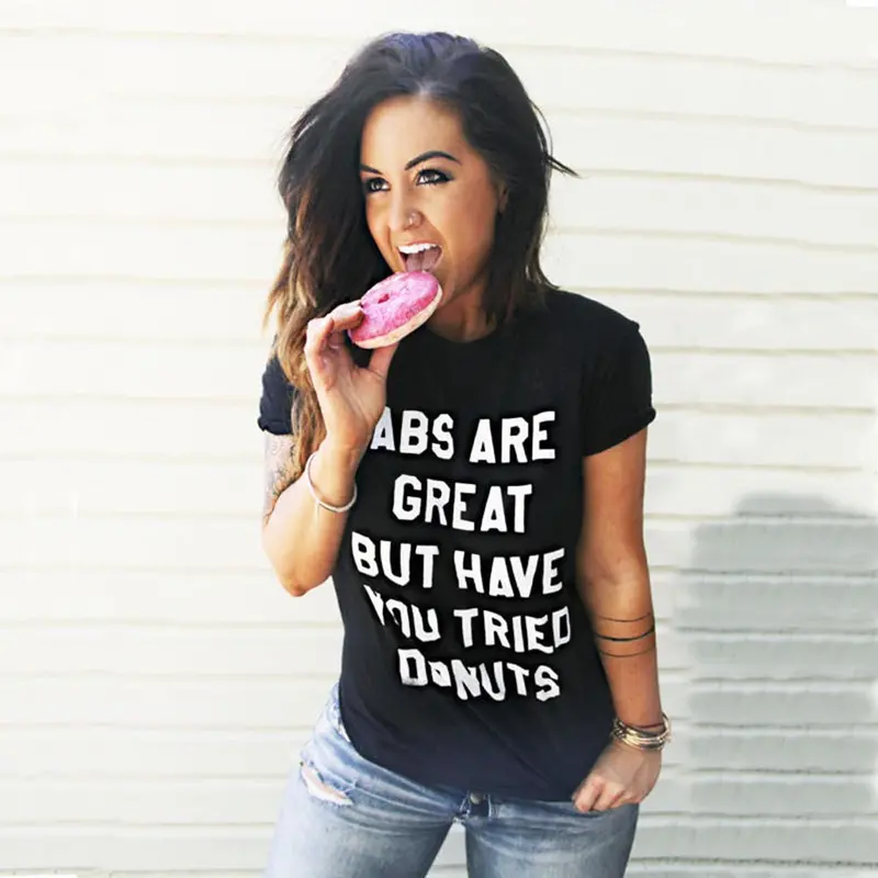 Women T-Shirt Tops Crops For Short Sleeve Casual Letter Print Cotton T-Shirt 1