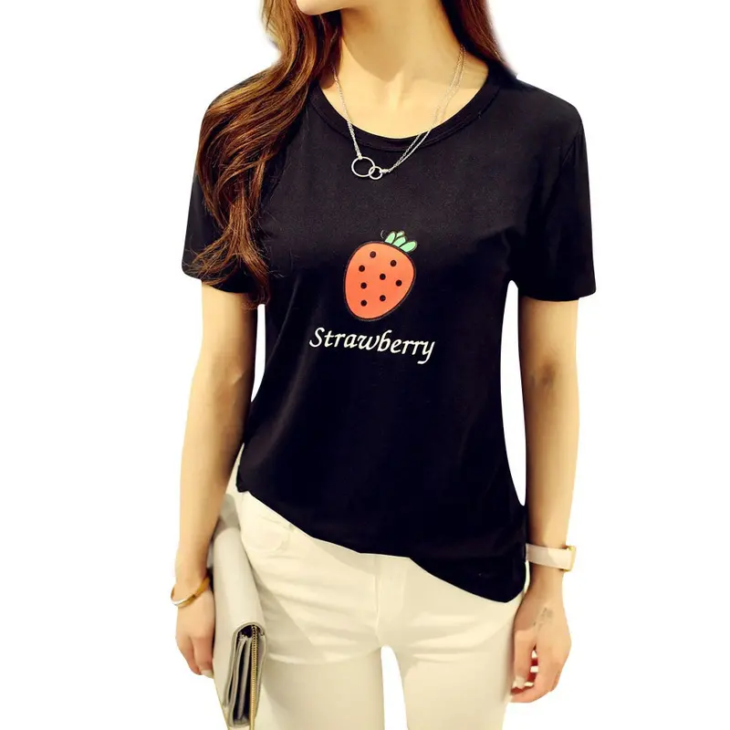 Women T-Shirt Tops Crops For Strawberry Printing Loose Short Sleeve Ladies Casual T-Shirt Free Shippig 1