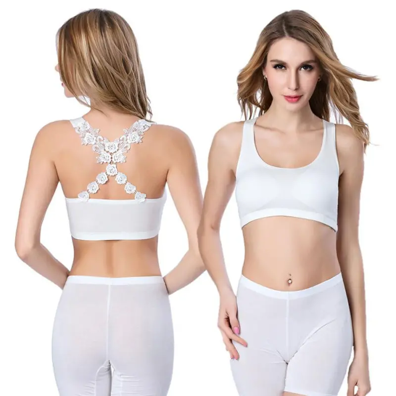 Women Tank Top Sexy Back Embroidery Lace Bra Crop Top Vstretch Women's Tanks Monkingtop Brand 1