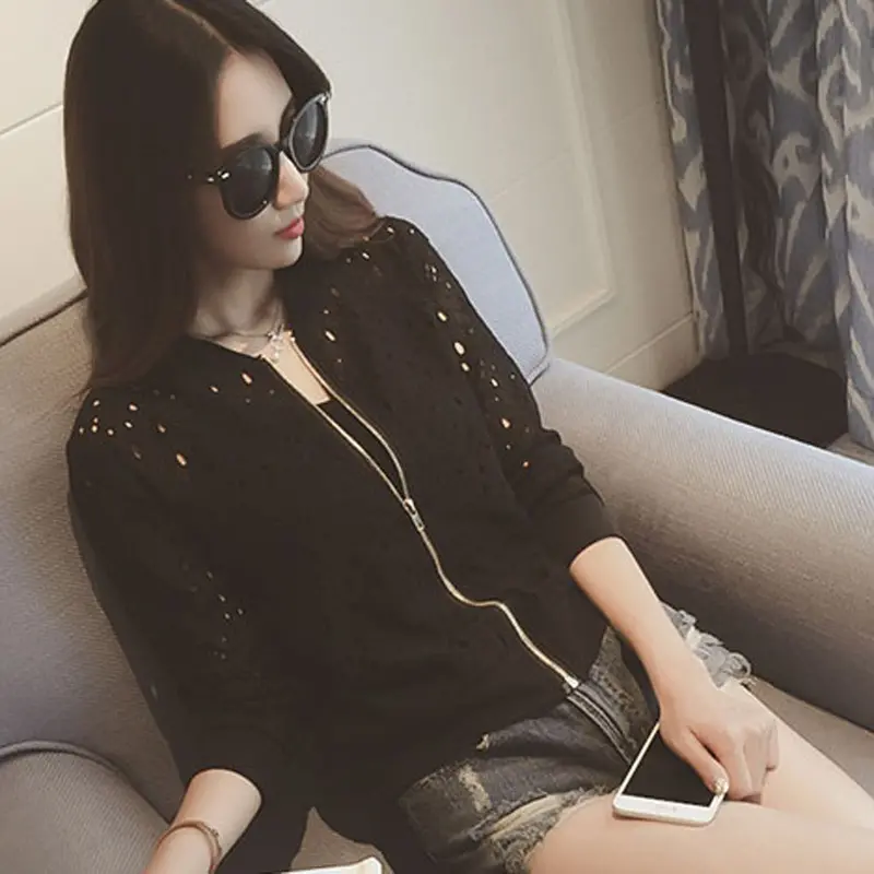 Women Thin Lace Jacket Tops Cotton Bomber Jacket Long Sleeve Coat St Collar Slim Fit Outerwear Plus Size 5