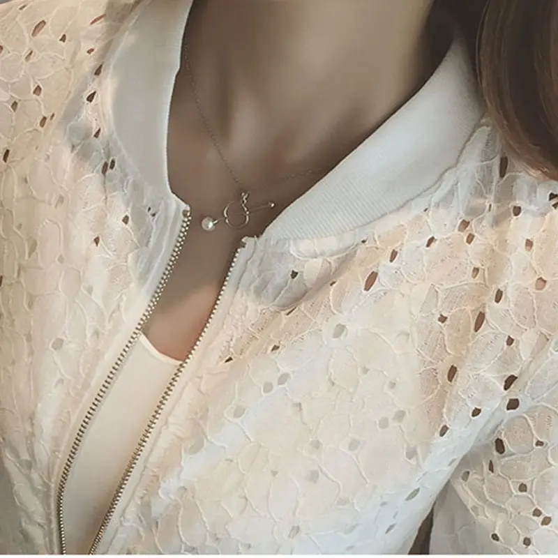 Women Thin Lace Jacket Tops Cotton Bomber Jacket Long Sleeve Coat St Collar Slim Fit Outerwear Plus Size 6