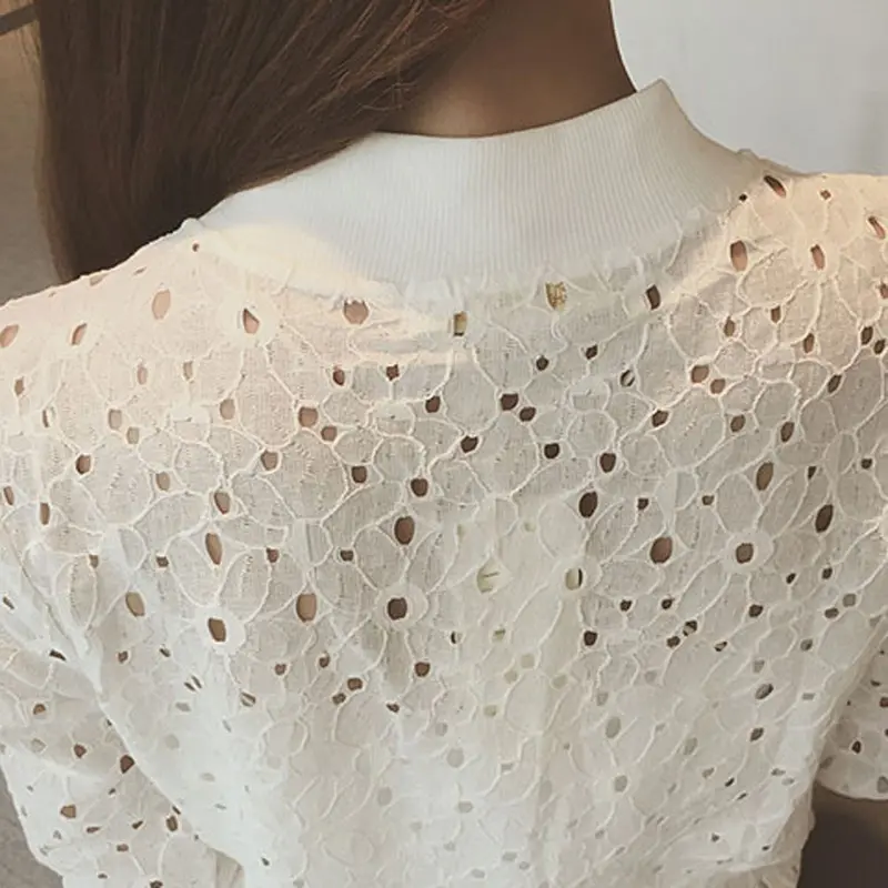 Women Thin Lace Jacket Tops Cotton Bomber Jacket Long Sleeve Coat St Collar Slim Fit Outerwear Plus Size 7