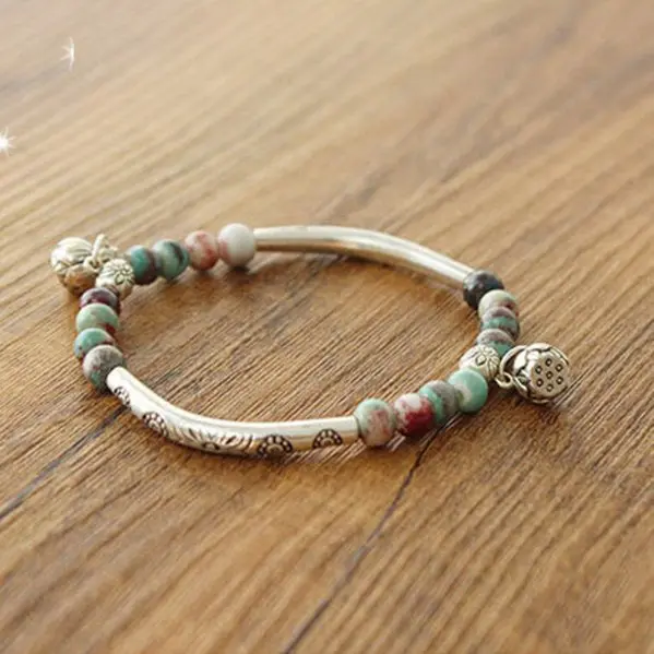 Women Tibetan Ceramics Silver Plated Handmade Vintage Chain Fashion Bracelet Beads 1