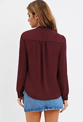 Women Tie Up Blouses V Neck Black Chiffon Blouse Long Sleeve Shirt Tops For Office Ladies Lx212 10