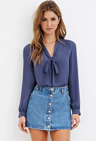 Women Tie Up Blouses V Neck Black Chiffon Blouse Long Sleeve Shirt Tops For Office Ladies Lx212 5