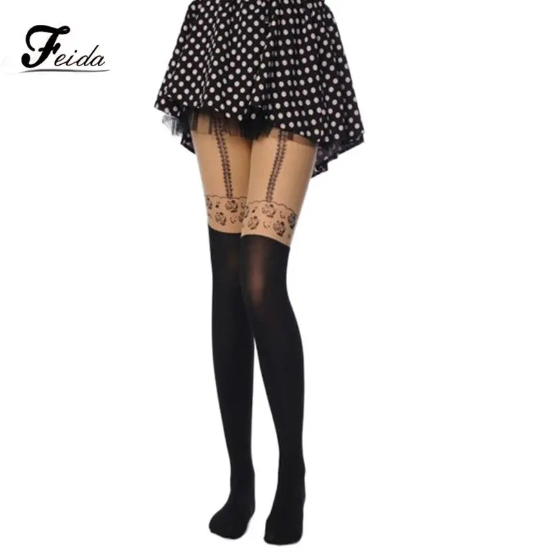 Women Tights Pantyhose Stockings Medias Rose Flower Printed Tights Collant Feida 1