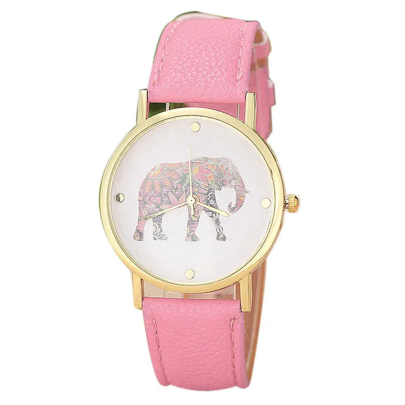 Women Top Famous Luxury Casual Quartz Watch Ladies Watch Elephant Printing Pattern Weaved Leather Dial Watch Feida 2