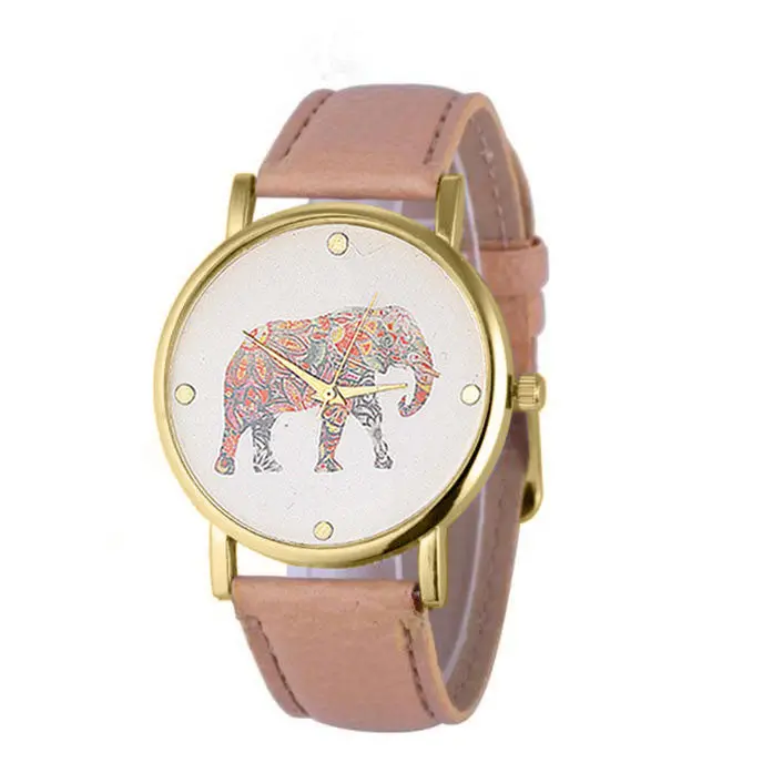 Women Top Famous Luxury Casual Quartz Watch Ladies Watch Elephant Printing Pattern Weaved Leather Dial Watch Feida 3