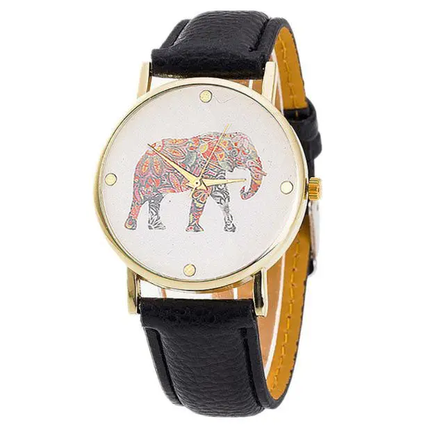 Women Top Famous Luxury Casual Quartz Watch Ladies Watch Elephant Printing Pattern Weaved Leather Dial Watch Feida 4