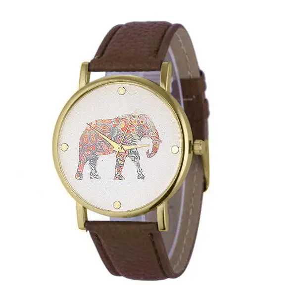 Women Top Famous Luxury Casual Quartz Watch Ladies Watch Elephant Printing Pattern Weaved Leather Dial Watch Feida 6