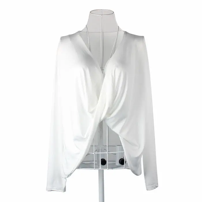 Women Tops And Blouses Front Cross Vneck Long Sleeve Shirts Sexy White Blouses Discount Online 1