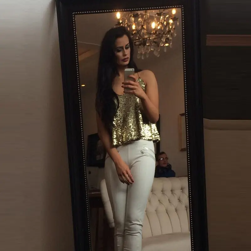 Women Tops Backless Sexy Lady Tops Camis Camisole Sexy Women Sequins Vest Blouse Tank Golden Brilliant Tops Shirts 2