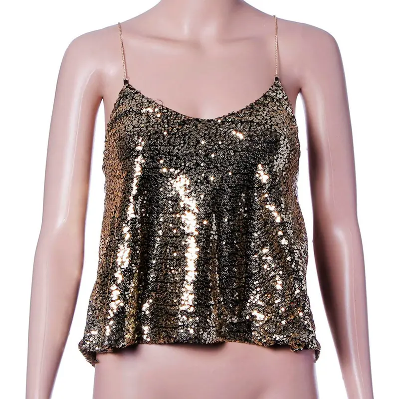 Women Tops Backless Sexy Lady Tops Camis Camisole Sexy Women Sequins Vest Blouse Tank Golden Brilliant Tops Shirts 3