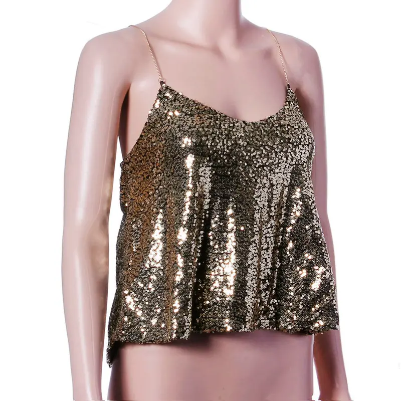 Women Tops Backless Sexy Lady Tops Camis Camisole Sexy Women Sequins Vest Blouse Tank Golden Brilliant Tops Shirts 4