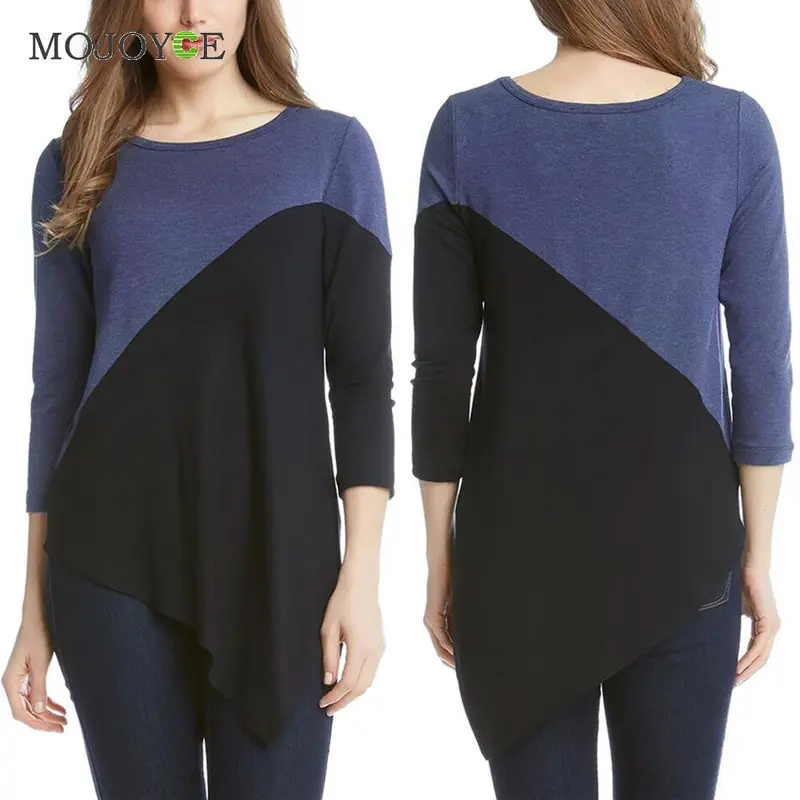 Women Tops Blusas Femininas Long Sleeve Irregular Joining Together T-Shirt Women Plus Size Blusa Camisetas Mujer 3