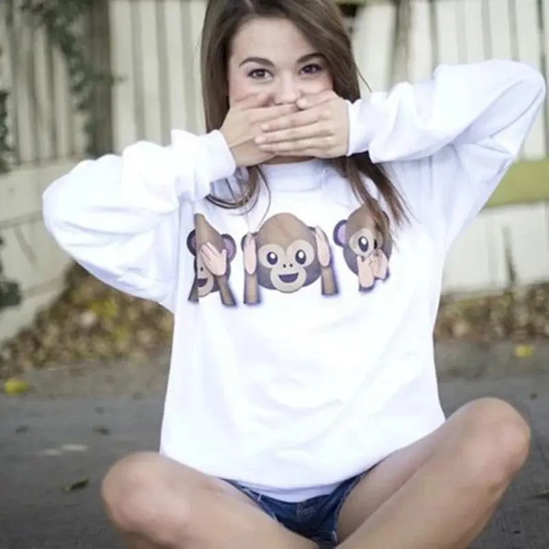 Women Tops Monkey Emoji Printed Long Sleeve Blusas Femininas Pullover Shirt Tops Blouse Invierno Dames Bloezen 6