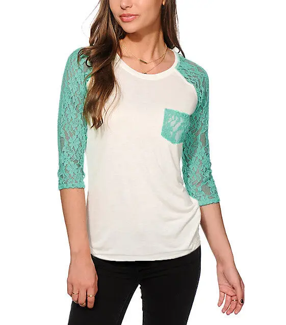 Women Tops & Tees Casual Lace Pachwork Three Quarter T-Shirts Slim O-Neck T Shirt Women's Clothing Plus Size Gv102 7