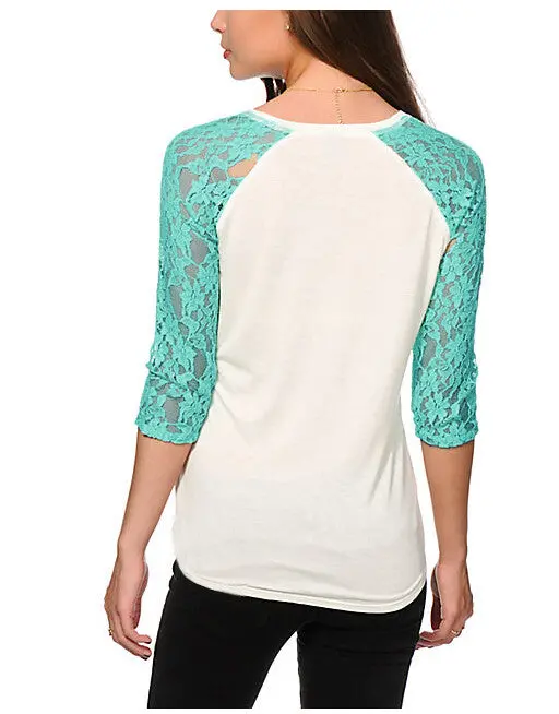Women Tops & Tees Casual Lace Pachwork Three Quarter T-Shirts Slim O-Neck T Shirt Women's Clothing Plus Size Gv102 8