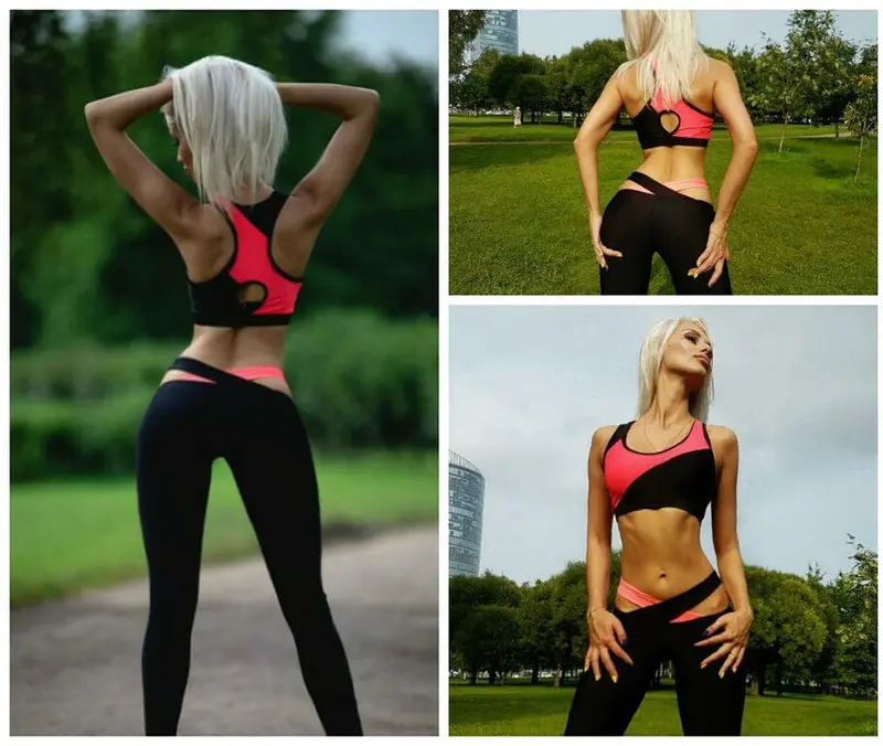 Women Tracksuits Crop Top & Leggings Skinny Pants Running Training Slim Patchwork Sets Feamle 2 Piece M0557 1