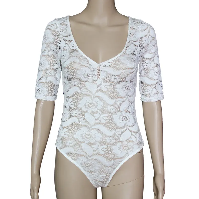 Women Translucent Sexy Short Sleeve Lace Jumpsuit Rompers Playsuit Bodysuit Tops 3