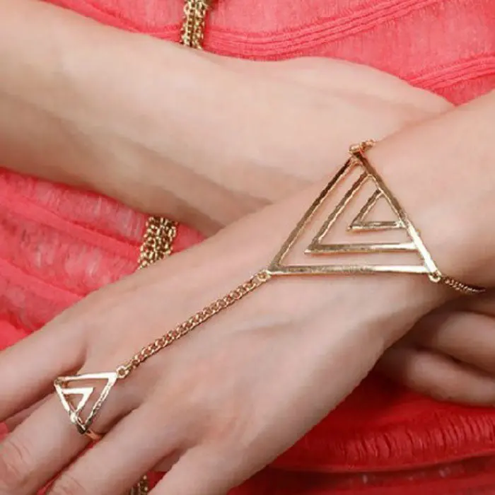 Women Triangle Bracelets Hand Bracelet Bangle Slave Chain Girls Mujer Jewelry 2
