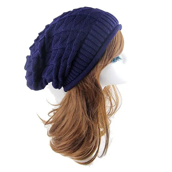 Women Triangle Diamond Warm Knitted Wool Hats Cap 1
