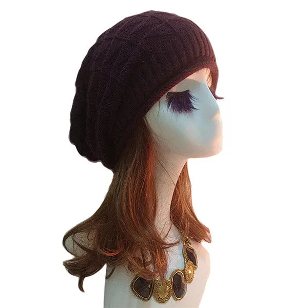Women Triangle Diamond Warm Knitted Wool Hats Cap 2